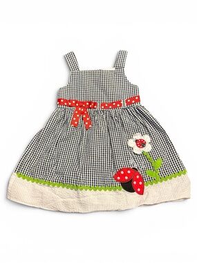 3T Girls Black & White Gingham Sundress with Red Polka Dot Accents